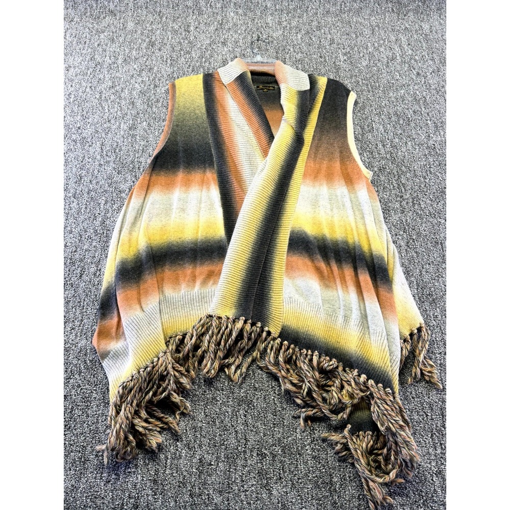 Baciano Bacci Cardigan Sweater Women XL Multicolor Stripes Open Front Fringe Hem